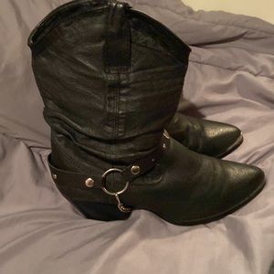 Dingo Womens Black Slouch Harness Cowgirl Boots DI-522